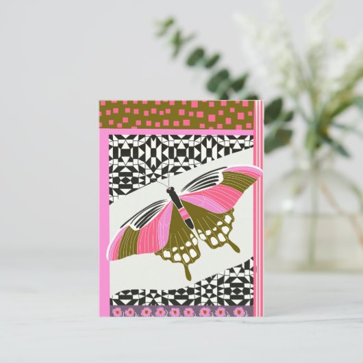 ピンクカラフルの蝶の自然愛好家 ポストカード (スタンド正面)