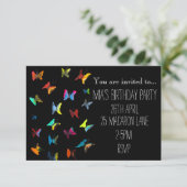 ピンクカラフルの蝶ガールの誕生日パーティーinv 招待状 (スタンド正面)