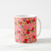 ピンクカラフルの裏地の花の束 コーヒーマグカップ (正面右)