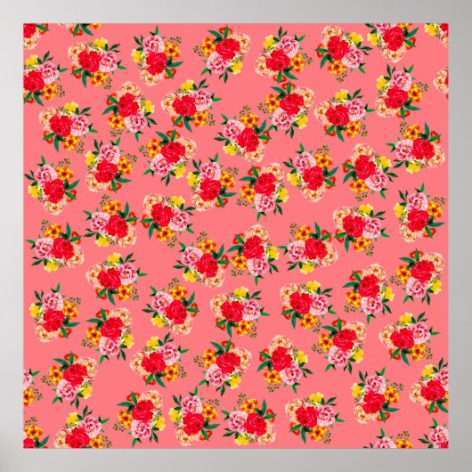 ピンクカラフルの裏地の花の束 ポスター (正面)