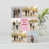 ピンクカラフルの赤い格子模様と明るいメリークリスマス シーズンカード (スタンド正面)