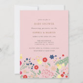 ピンクカラフルの野エレガント花少女の赤ちゃんシャワー 招待状 (正面)