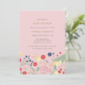 ピンクカラフルの野エレガント花少女の赤ちゃんシャワー 招待状 (スタンド正面)