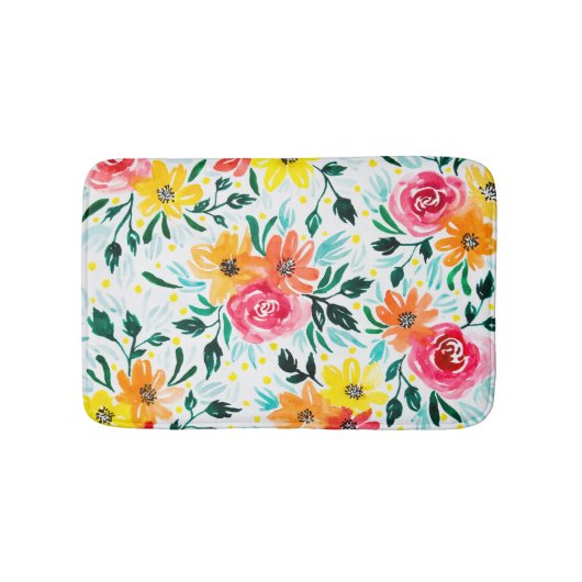 ピンクカラフルイエローウォーターイラストレーション バスマット (正面)