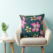 ピンクカラフルイエローティール(緑がかった色)ポリネシアフローラ枕 クッション (椅子)