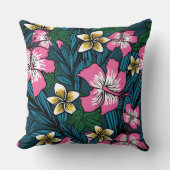 ピンクカラフルイエローティール(緑がかった色)ポリネシアフローラ枕 クッション