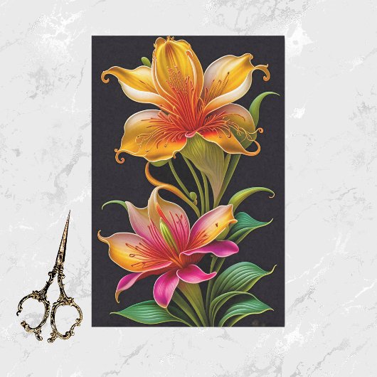 ピンクカラフルイエローリリー植物性イラストレーション 薄葉紙