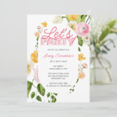 ピンクカラフルイエロー春の花40歳の誕生日 招待状 (スタンド正面)