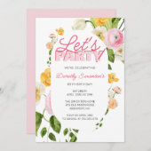 ピンクカラフルイエロー春の花60誕生日 招待状 (正面/裏面)