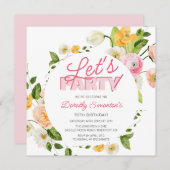 ピンクカラフルイエロー春の花70誕生日 招待状 (正面/裏面)