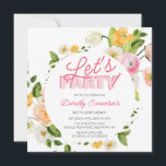 ピンクカラフルイエロー春の花80誕生日 招待状<br><div class="desc">カラフルとフェスティバル春フローラ広場80歳の誕生日の招待はレッツパーティーから始まる！2トーンのピンクのタイポグラフィは、フレーム内のピンクの花を補う。ポップの中与えに黄色の春。深い葉の緑の植物と葉は丸い植物体のフレームを完成する。とモダンフェスティバルシンプルデザインは、とパーティーのトーンカジュアルを設定する。このアイテムは春誕生日花コレクションの一部である。招待スイートとパーティー供給を簡単に作成するために使用ユニークできるテンプレートが含まパーソナライズされたれている。</div>