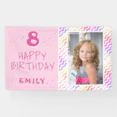 ピンクカラフルウェーガーリーハッピート誕生日 横断幕 (横)