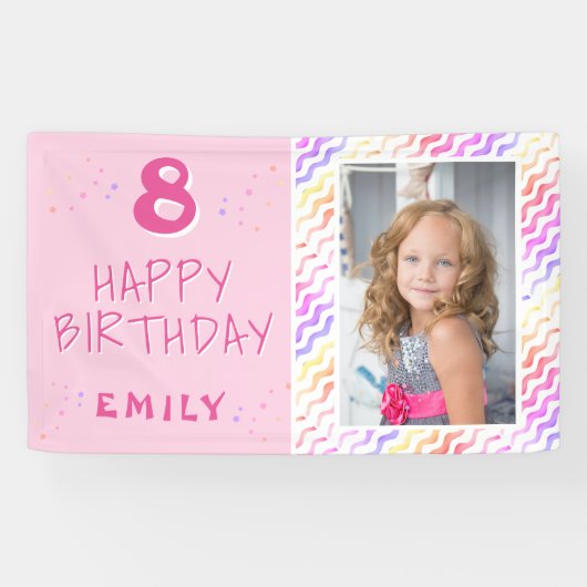 ピンクカラフルウェーガーリーハッピート誕生日 横断幕 (横)