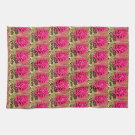 ピンクカラフルエレガントのフローラピンクの花 キッチンタオル