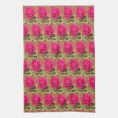 ピンクカラフルエレガントのフローラピンクの花 キッチンタオル (縦)