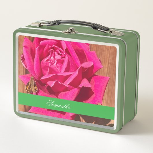 ピンクカラフルエレガントのフローラピンクの花 メタルランチボックス (正面)