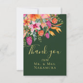 ピンクカラフルオかわいらしレンジ熱帯の花写真 サンキューカード (正面)