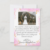 ピンクカラフルオかわいらしレンジ熱帯の花写真 サンキューカード (裏面)