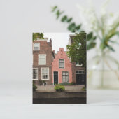 ピンクカラフルオランダカナルハウスライデンオランダ ポストカード (スタンド正面)