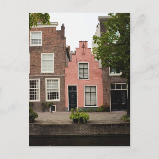 ピンクカラフルオランダカナルハウスライデンオランダ ポストカード (正面)