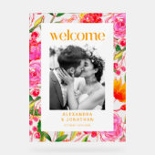 ピンクカラフルオレンジのフローラの結婚ウェルカムフォト アクリルサイン (正面)