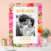 ピンクカラフルオレンジのフローラの結婚ウェルカムフォト アクリルサイン (ウェディング)
