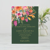 ピンクカラフルオレンジグリーン熱帯フローラ結婚ズ 招待状 (スタンド正面)