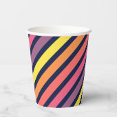 ピンクカラフルオレンジパープル黄ストライプ色パターン 紙コップ (裏面)