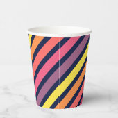 ピンクカラフルオレンジパープル黄ストライプ色パターン 紙コップ (右)