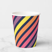 ピンクカラフルオレンジパープル黄ストライプ色パターン 紙コップ (正面)