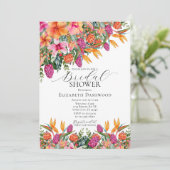 ピンクカラフルオレンジ熱帯フローラブライダルシャワー 招待状 (スタンド正面)