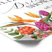 ピンクカラフルオレンジ熱帯フローラ歓迎サイン ポスター (角)