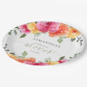 ピンクカラフルオレンジ牡丹春ブライダルシャワー ペーパープレート (アングル)