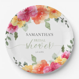 ピンクカラフルオレンジ牡丹春ブライダルシャワー ペーパープレート