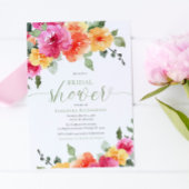 ピンクカラフルオレンジ牡丹春ブライダルシャワー 招待状
