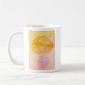 ピンクカラフルオレンジ色の水色キノコ コーヒーマグカップ (左)