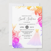 ピンクカラフルガウンフローラスウィート16招待状 招待状 (正面)