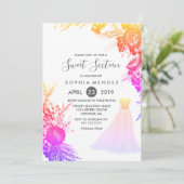 ピンクカラフルガウンフローラスウィート16招待状 招待状 (スタンド正面)