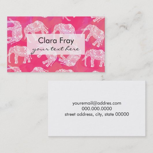 ピンクカラフルガーリーの部族フローラ象パターン 名刺 (正面/裏面)