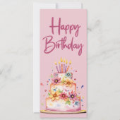 ピンクカラフルガーリーハッピーバースデーフラットカード (正面)