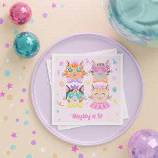 ピンクカラフルキッテンキャットガールズ子供の誕生日パーティー スタンダードカクテルナプキン