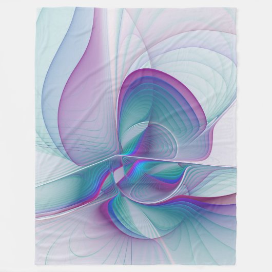 ピンクカラフルクモダンブルーターコイズフラクタル フリースブランケット (正面)