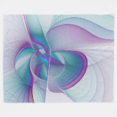 ピンクカラフルクモダンブルーターコイズフラクタル フリースブランケット (正面(横))