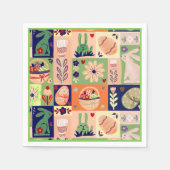 ピンクカラフルグリーンイースターバニー スタンダードカクテルナプキン (正面)