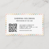 ピンクカラフルグリーンストライプパステルカラーQRコード 名刺 (裏面)