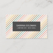 ピンクカラフルグリーンストライプパステルカラーQRコード 名刺 (正面)