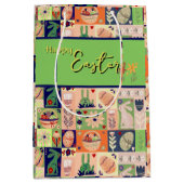 ピンクカラフルグリーンバニー ミディアムペーパーバッグ (正面)