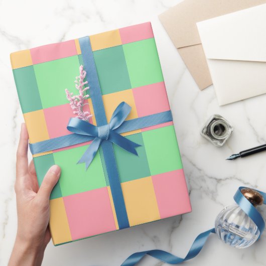 ピンクカラフルグリーンブルーイエロースクウェア ラッピングペーパー (ギフト)