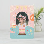 ピンクカラフルケーキ輝くプリンセスフォト誕生日 招待状 (スタンド正面)