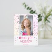 ピンクカラフルスターズガールフォト誕生日ありがとう ポストカード (スタンド正面)